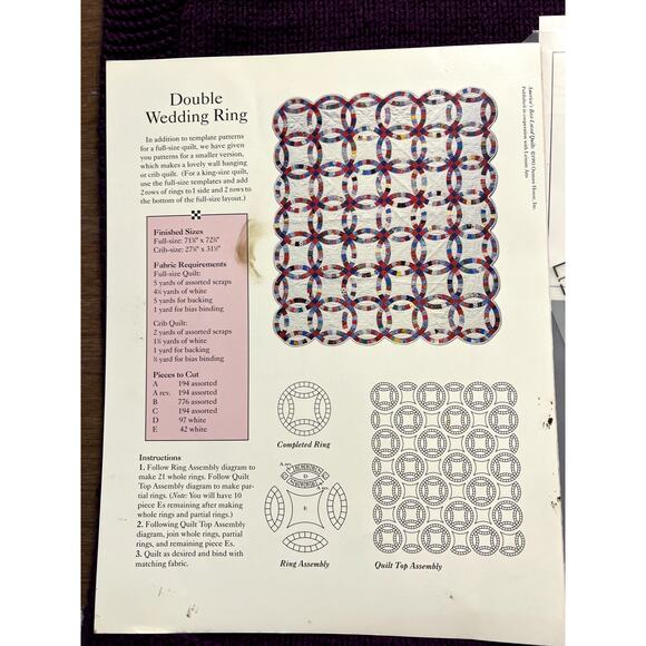 quilt pattern double wedding ring pattern with vinyl templates - Picture 3 of 5